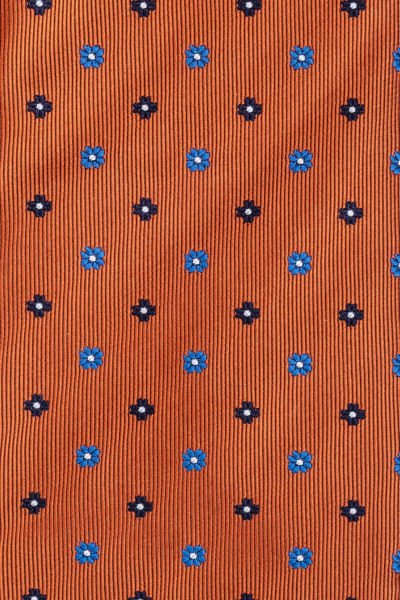 Microfiber Turuncu Mini Çiçek Desen Kravat