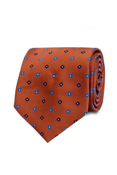 Microfiber Turuncu Mini Çiçek Desen Kravat
