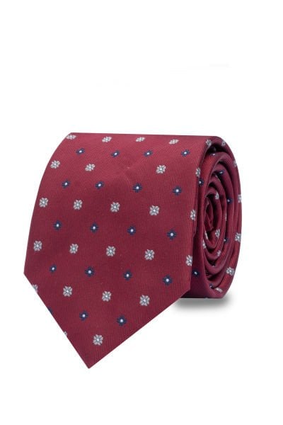 Microfiber Bordo Çiçek Desen Kravat