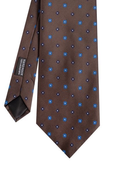 Microfiber Kahverengi Mini Çiçek Desen Kravat