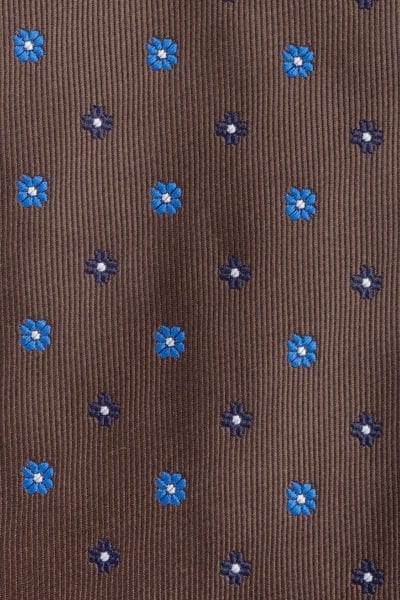 Microfiber Kahverengi Mini Çiçek Desen Kravat