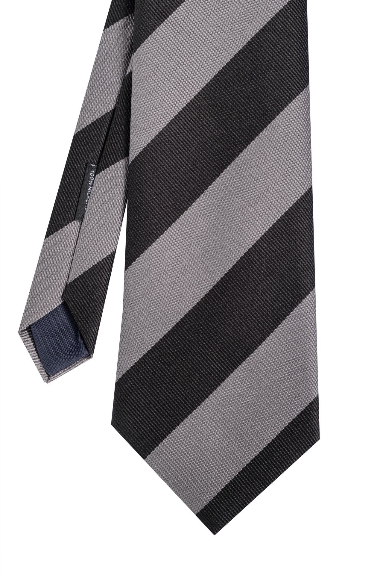 Microfiber Siyah-Gri Çizgili Kravat