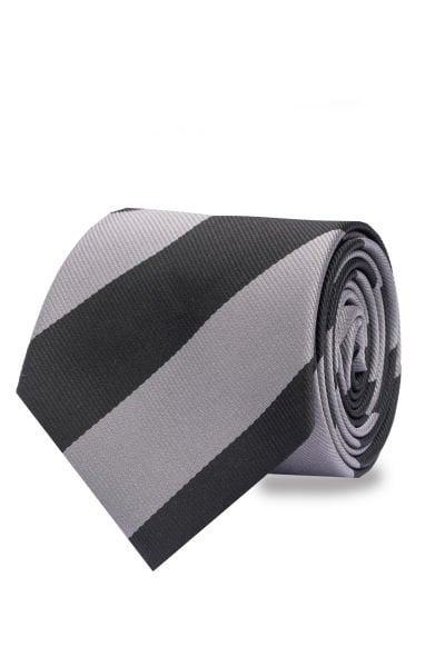 Microfiber Siyah-Gri Çizgili Kravat