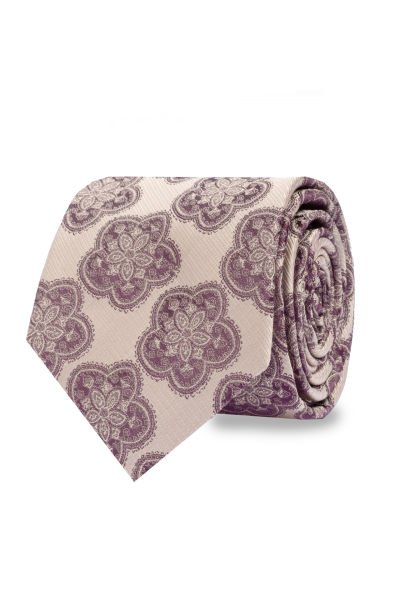 Microfiber Bej Çiçek Desen Kravat