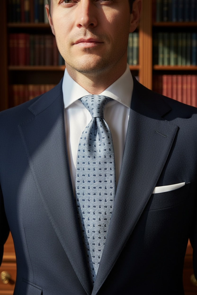 Açık Mavi Minimal Desen İpek Kravat