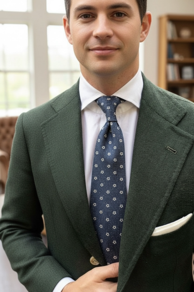 Lacivert Minimal Desen İpek Kravat