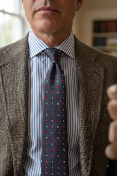 Lacivert Minimal Desen İpek Kravat