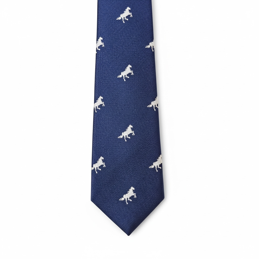 Lacivert At Fiğür Desen İpek Kravat