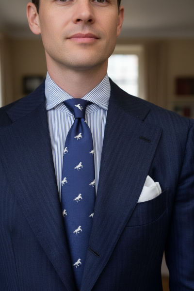 Lacivert At Fiğür Desen İpek Kravat