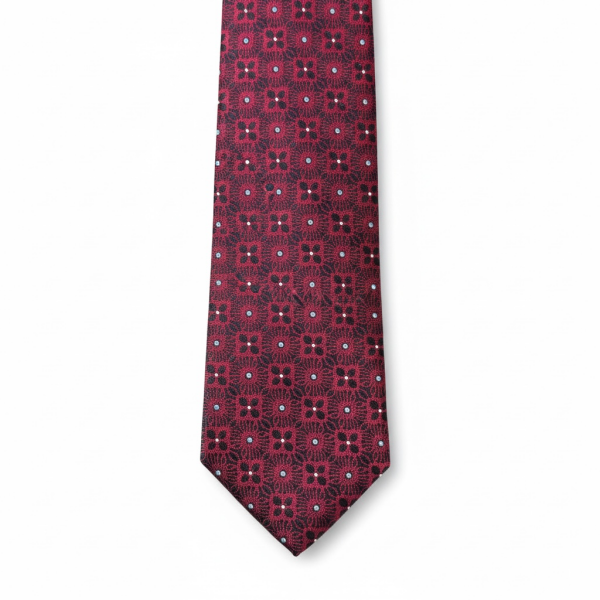 Bordo Karo Desen İpek Kravat