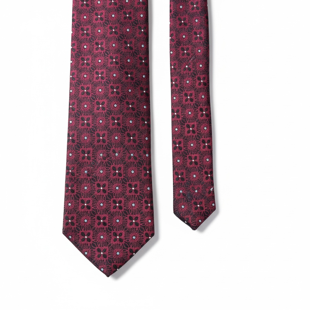 Bordo Karo Desen İpek Kravat