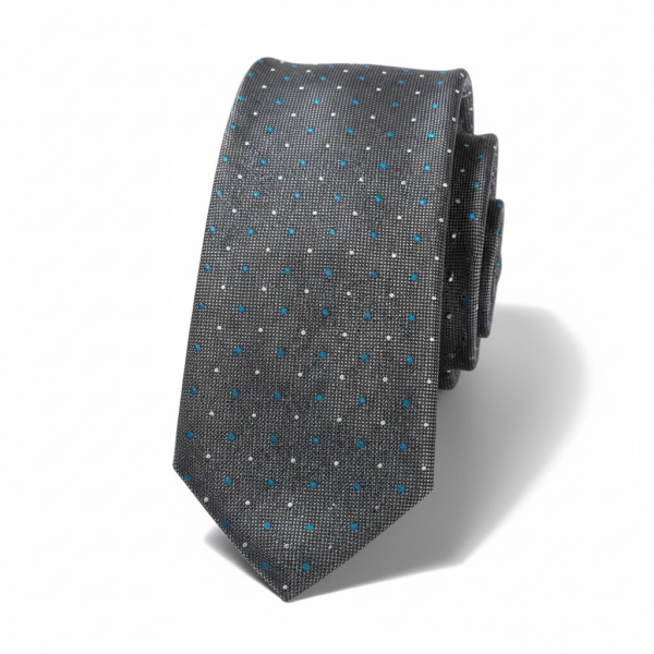 Gri Noktalı Desen İpek Kravat