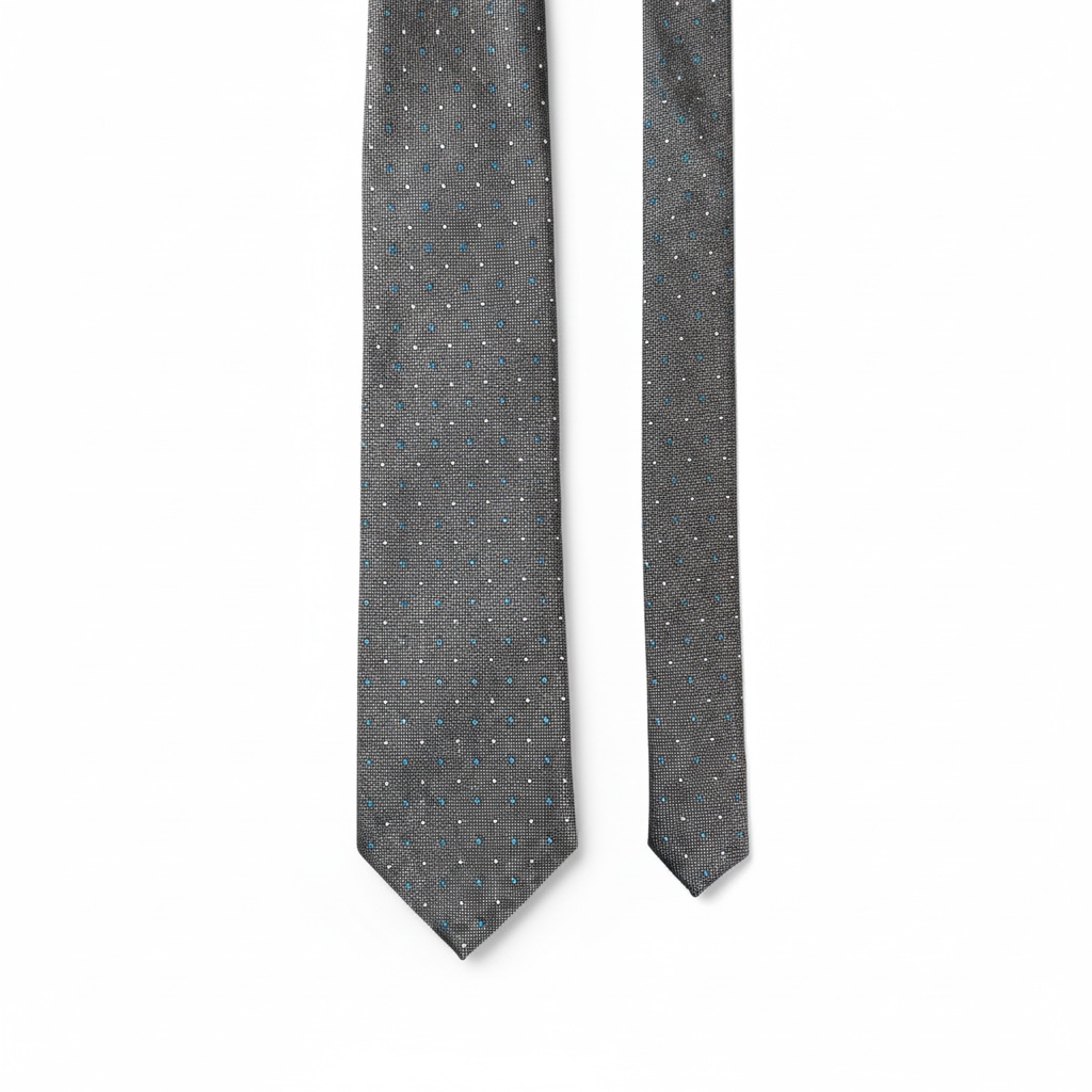 Gri Noktalı Desen İpek Kravat