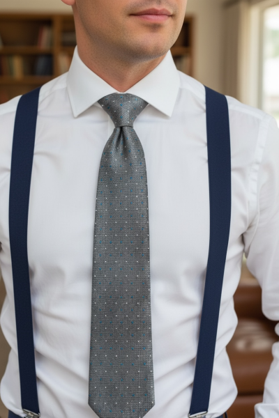 Gri Noktalı Desen İpek Kravat