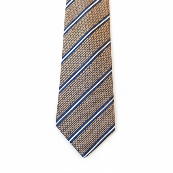 Gold Klasik Çizgili Desen İpek Kravat