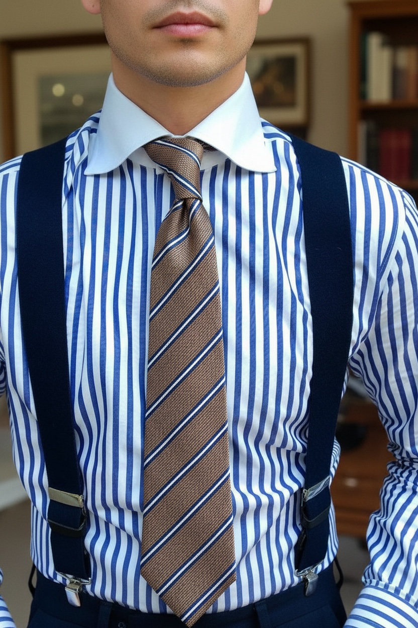 Gold Klasik Çizgili Desen İpek Kravat