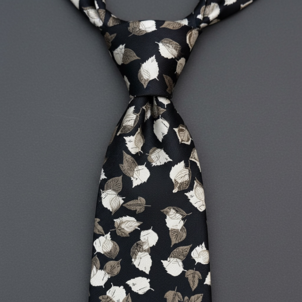 Pamuk Siyah Yaprak Figür Kravat