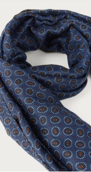 Pamuk Effeck Lacivert Desenli İnce İplik Şal-Atkı