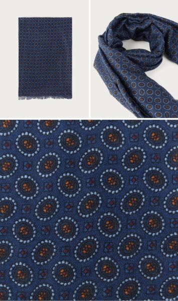 Pamuk Effeck Lacivert Desenli İnce İplik Şal-Atkı