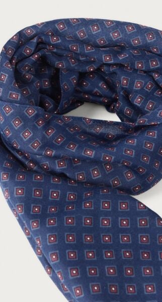 Pamuk Effeck Lacivert Desenli İnce İplik Şal-Atkı