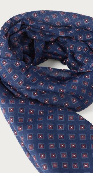 Pamuk Effeck Lacivert Desenli İnce İplik Şal-Atkı