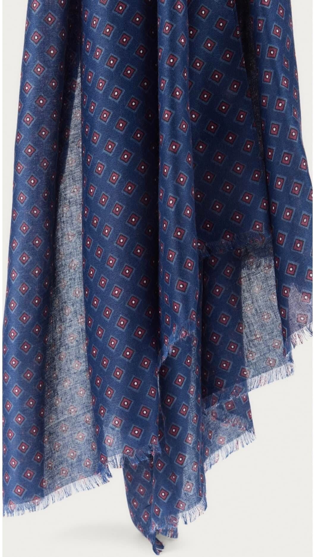 Pamuk Effeck Lacivert Desenli İnce İplik Şal-Atkı