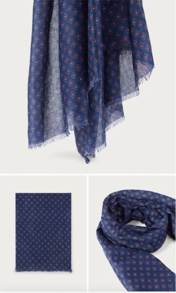 Pamuk Effeck Lacivert Desenli İnce İplik Şal-Atkı