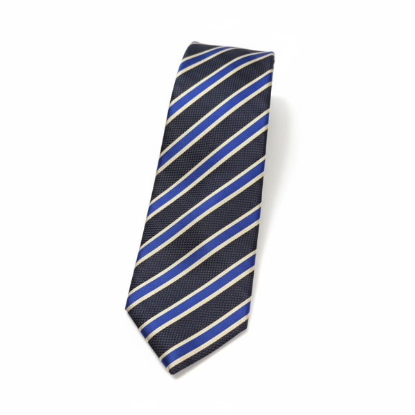 Klasik Lacivert Çizgili Desen İpek Kravat
