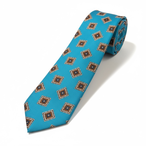 İtalyan Serigrafi Baskı Buz Mavisi  İpek Kravat