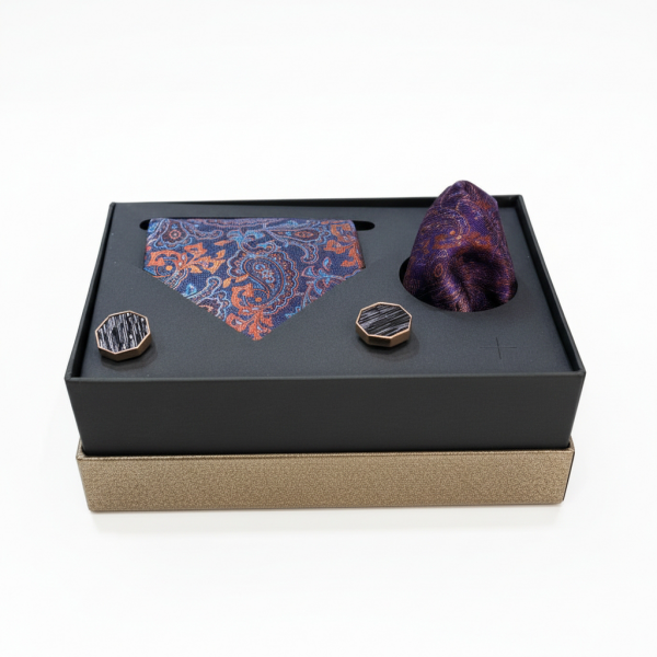 Croate Lüks Kutulu Kravat Mendil & Kol Düğmesi Seti