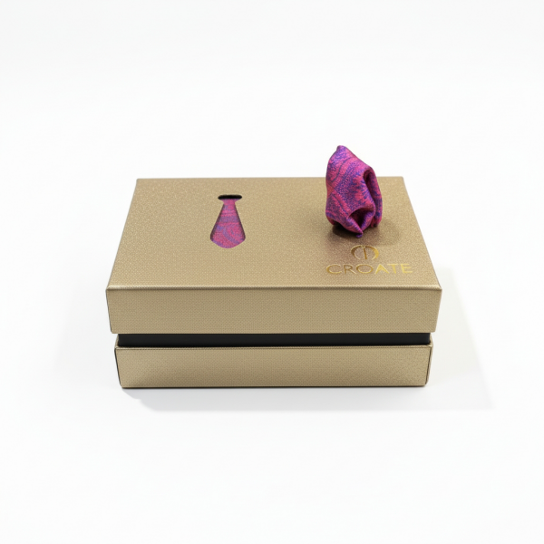 Croate İtalyan Tasarım Kutulu Kol Düğmeli Kravat & Mendil Seti – Lüks