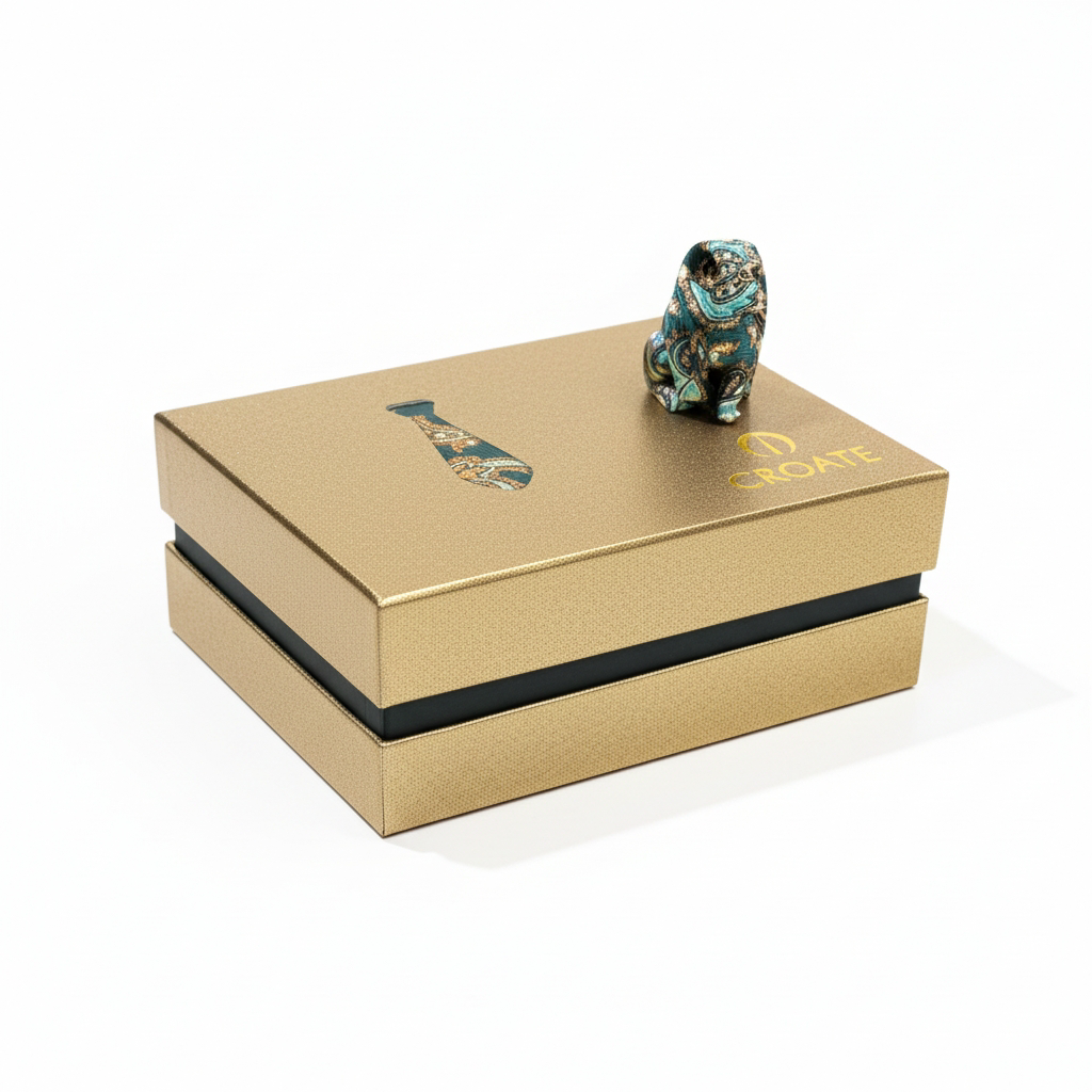 Croate İtalyan Tasarım Kutulu Kol Düğmeli Kravat & Mendil Seti – Lüks