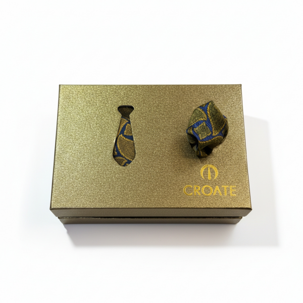 Croate İtalyan Tasarım Kutulu Kol Düğmeli Kravat & Mendil Seti – Lüks