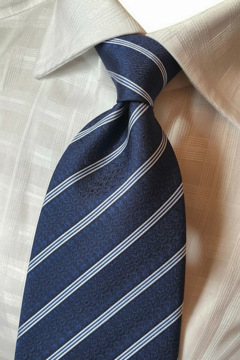 %100 İpek Lacivert Çizgili Kravat | Özel Dokuma, İtalyan Stil