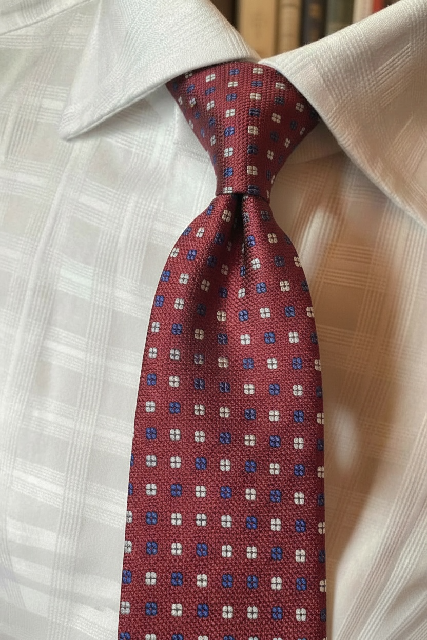 %100 İpek Bordo Minimal Desen Kravat | Özel Dokuma, İtalyan Stil