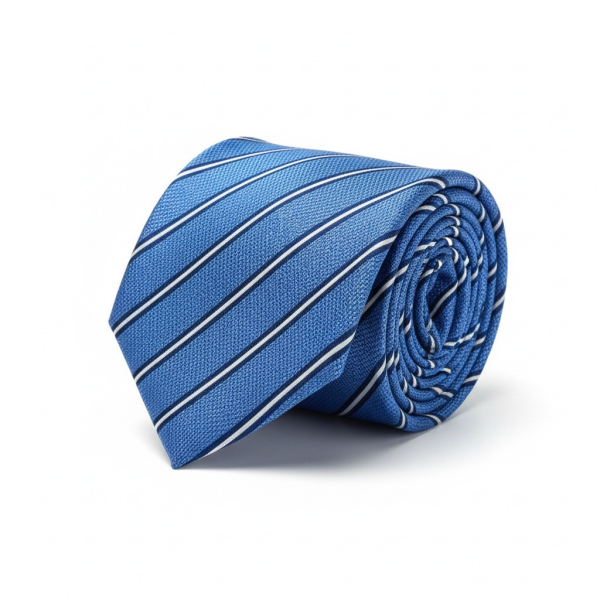 %100 İpek Mavi Çizgili Desen Kravat | Özel Dokuma, İtalyan Stil