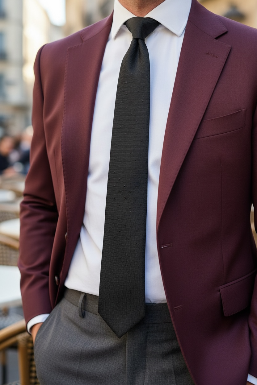 %100 İpek Siyaha Siyah Noktalı Desen Kravat | Özel Dokuma, İtalyan Stil(