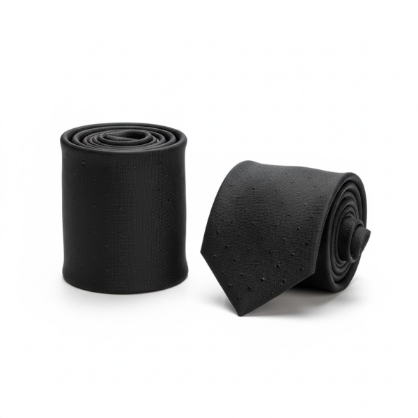 %100 İpek Siyaha Siyah Noktalı Desen Kravat | Özel Dokuma, İtalyan Stil(