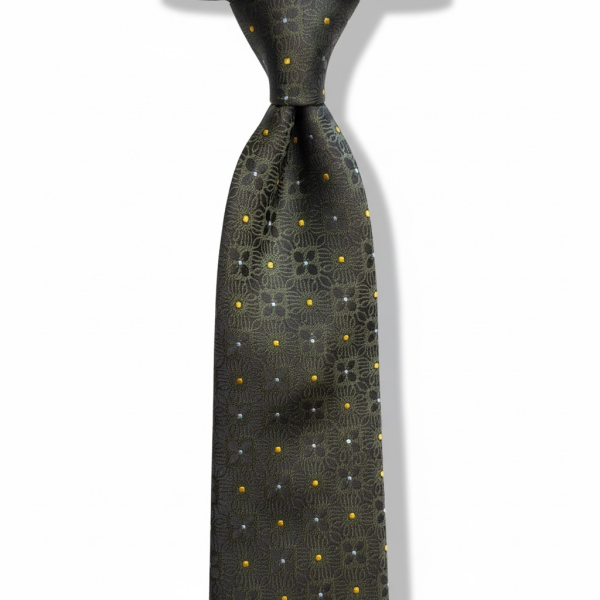 %100 İpek Haki Minimal Desen Kravat | Özel Dokuma, İtalyan Stil