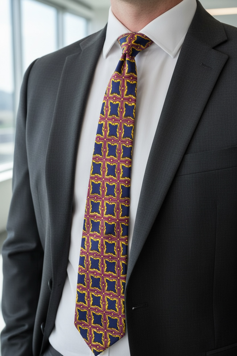 %100 İpek Karo Desen Kravat | İtalyan Stil, Lüks Dokuma