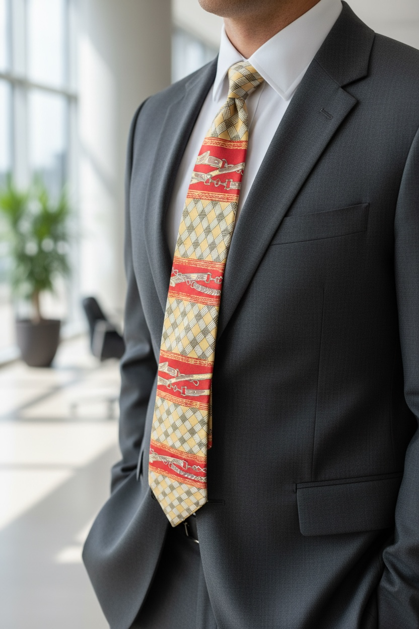 %100 İpek Zincir Desen Kravat | İtalyan Stil, Lüks Dokuma