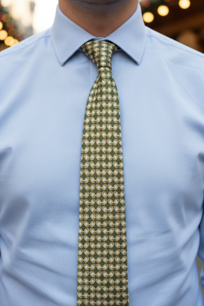 %100 İpek Yeşil Minimal Desen Kravat | İtalyan Stil, Lüks Dokuma