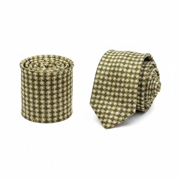%100 İpek Yeşil Minimal Desen Kravat | İtalyan Stil, Lüks Dokuma