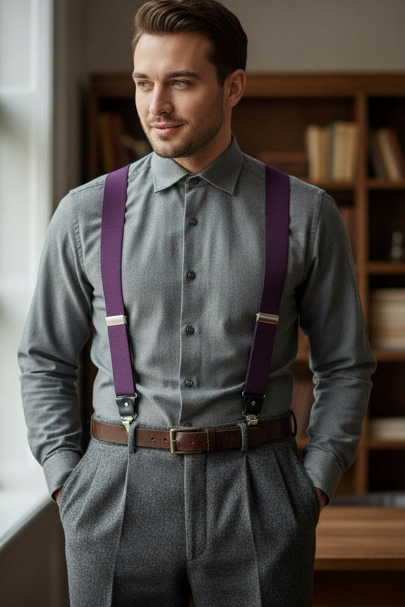 Mor Askılı Kemer – Unisex, Ayarlanabilir, Deri Detaylı