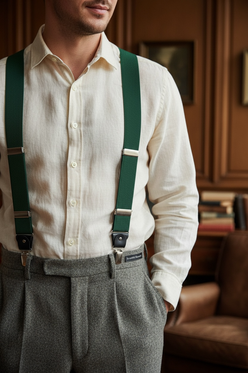 Koyu Yeşil Askılı Kemer – Unisex, Ayarlanabilir, Deri Detaylı