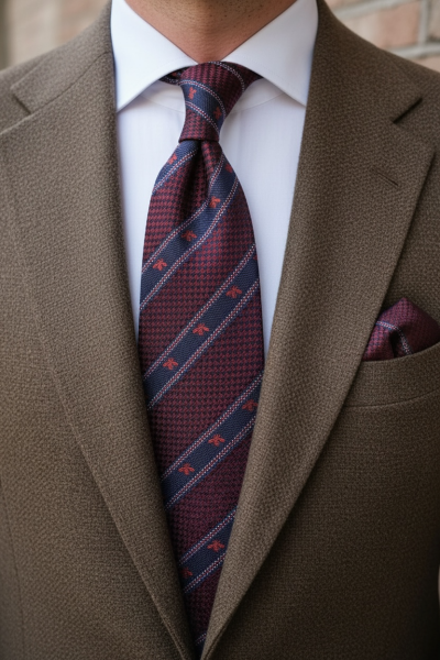 Bordo Çizgili Gucci Tasarım Figürlü 8 cm İtalyan Micro Kravat – Özel Seri