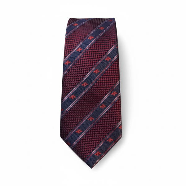 Bordo Çizgili Gucci Tasarım Figürlü 8 cm İtalyan Micro Kravat – Özel Seri