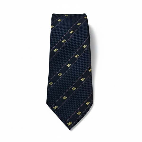 Lacivert Çizgili Gucci Tasarım Figürlü 8 cm İtalyan Micro Kravat – Özel Seri