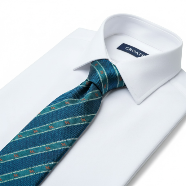 Pastel Yeşil Çizgili Gucci Tasarım Figürlü 8 cm İtalyan Micro Kravat – Özel Seri