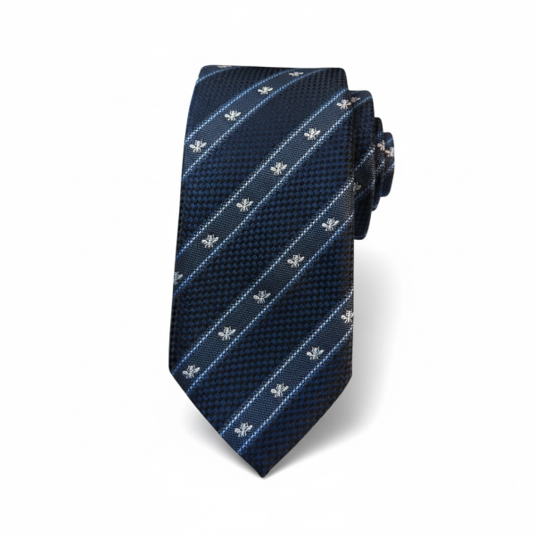 Lacivert Çizgili Gucci Tasarım Figürlü 8 cm İtalyan Micro Kravat – Özel Seri